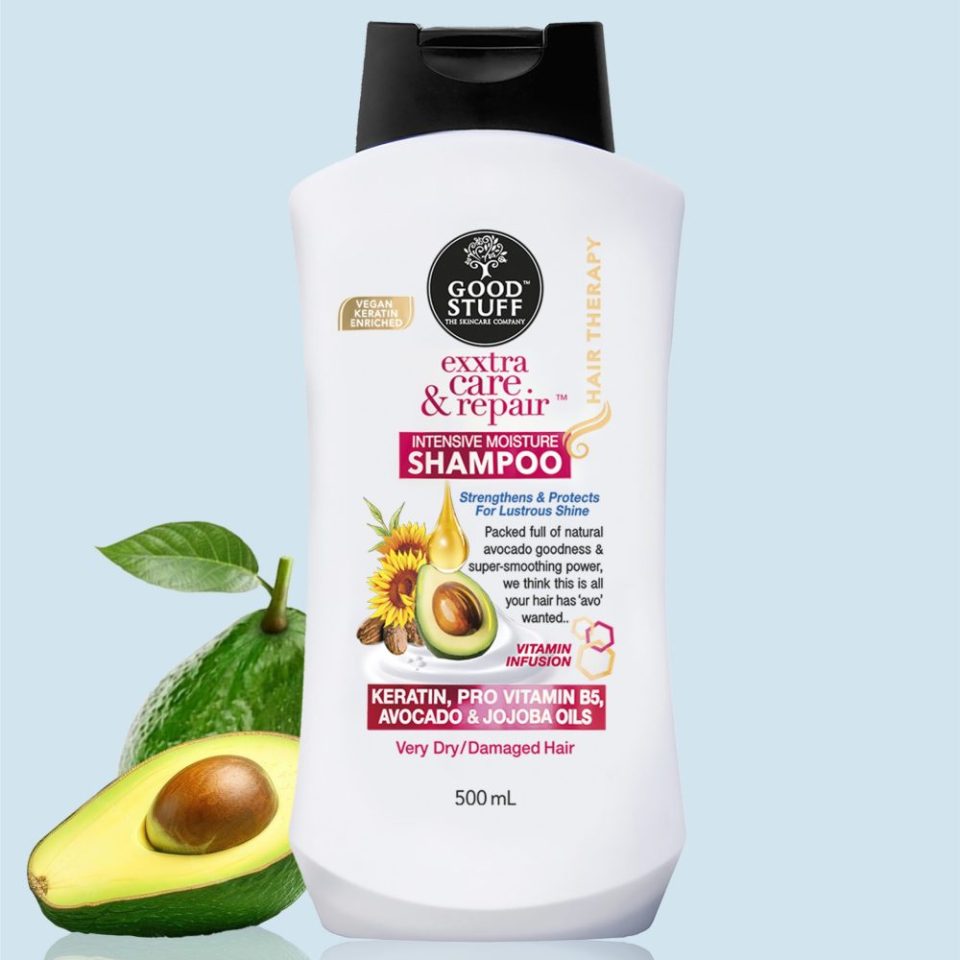 Good Stuff Exxtra Care & Repair Shampoo with Vegan Keratin, Pro Vitamin B5, Avocado & Jojoba Oils