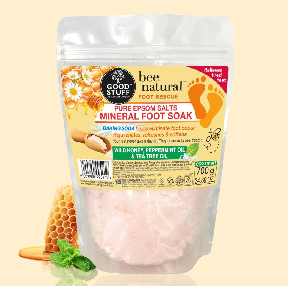 Good Stuff Bee Natural Pure Epsom Salts Mineral Foot Soak with Wild Honey, Peppermint Oil & Tea Tree Oil