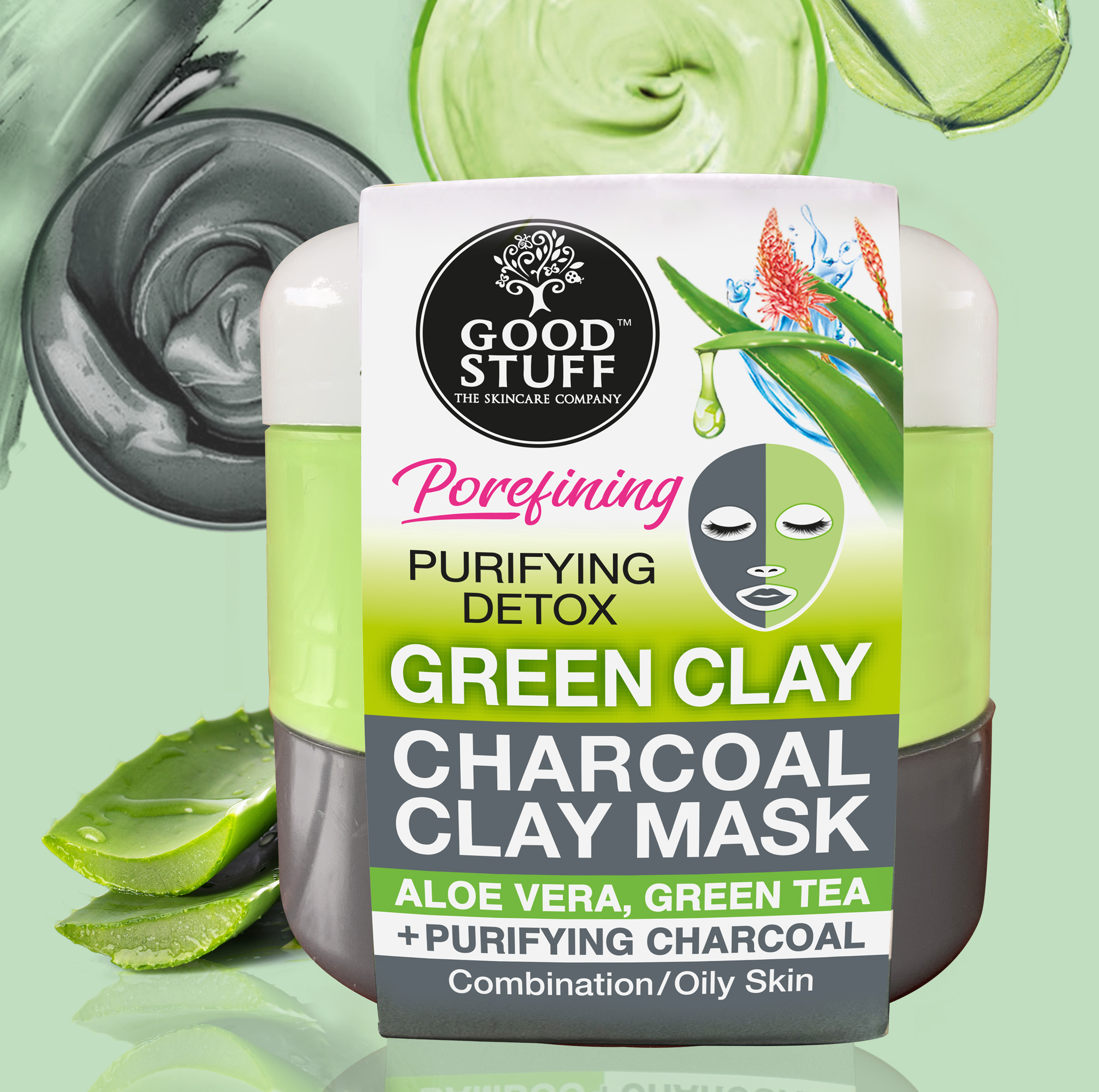 Good Stuff Nature Nurture Purifying Green Clay & Charcoal Clay Mask with White Tea, Aloe Vera & Charcoal