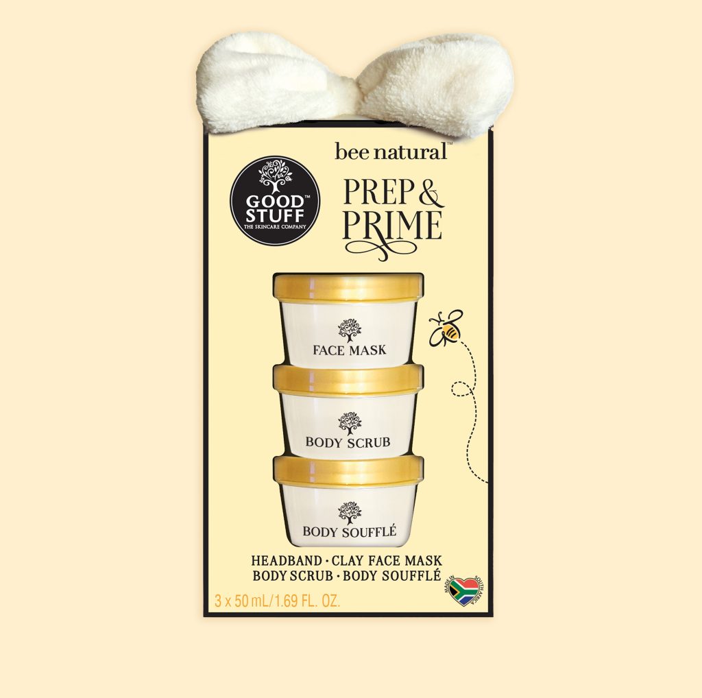 Good Stuff Bee Natural Wild Honey & Vanilla Yoghurt Prep & Prime with Face Mask, Body Scrub, Body Soufflé and luxury headband.