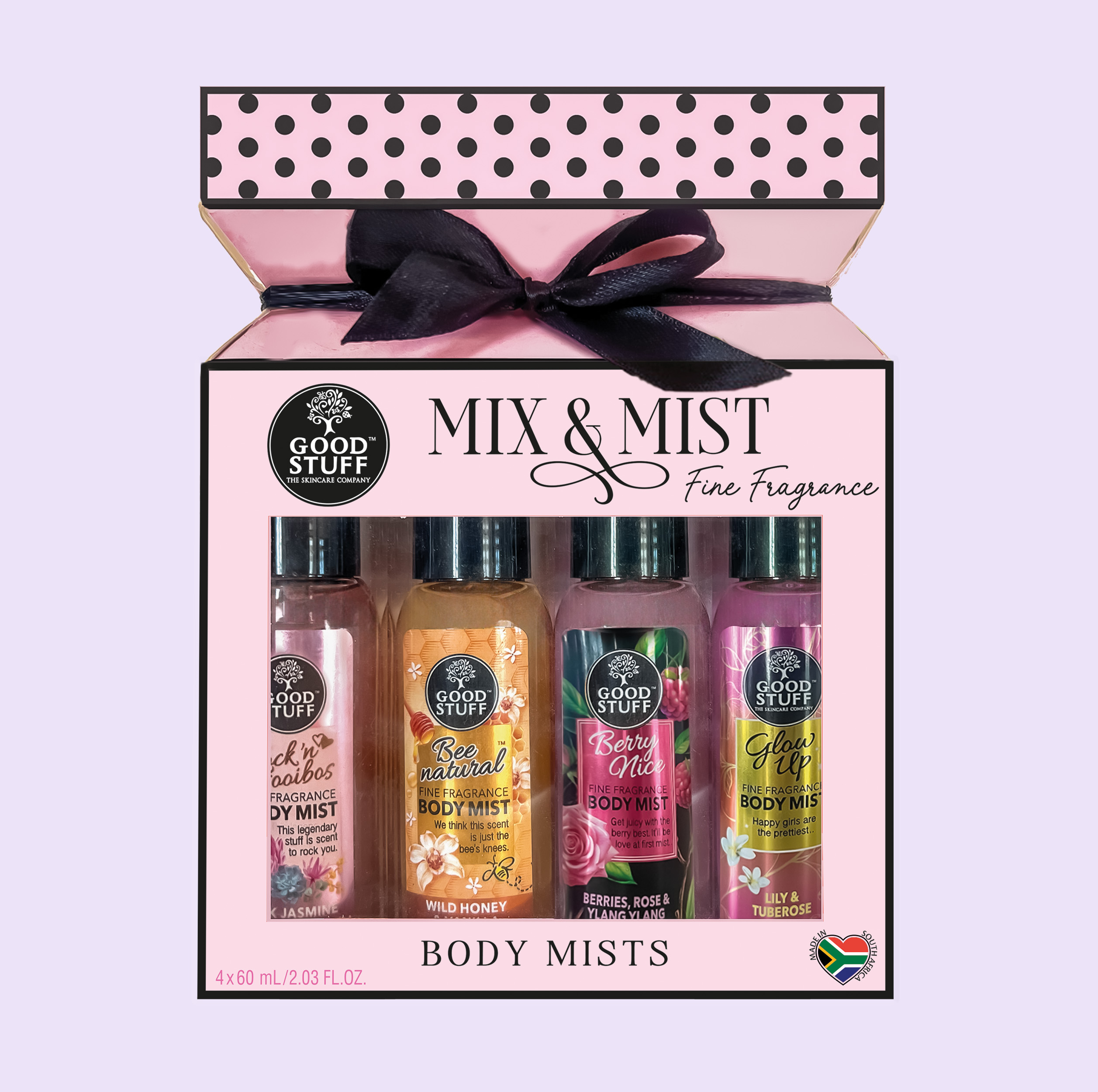 Good Stuff Mix & Mist, Four Fine Fragrance Body Mists: Rock ' Rooibos, Bee Natural, Berry Nice and Glow Up.
