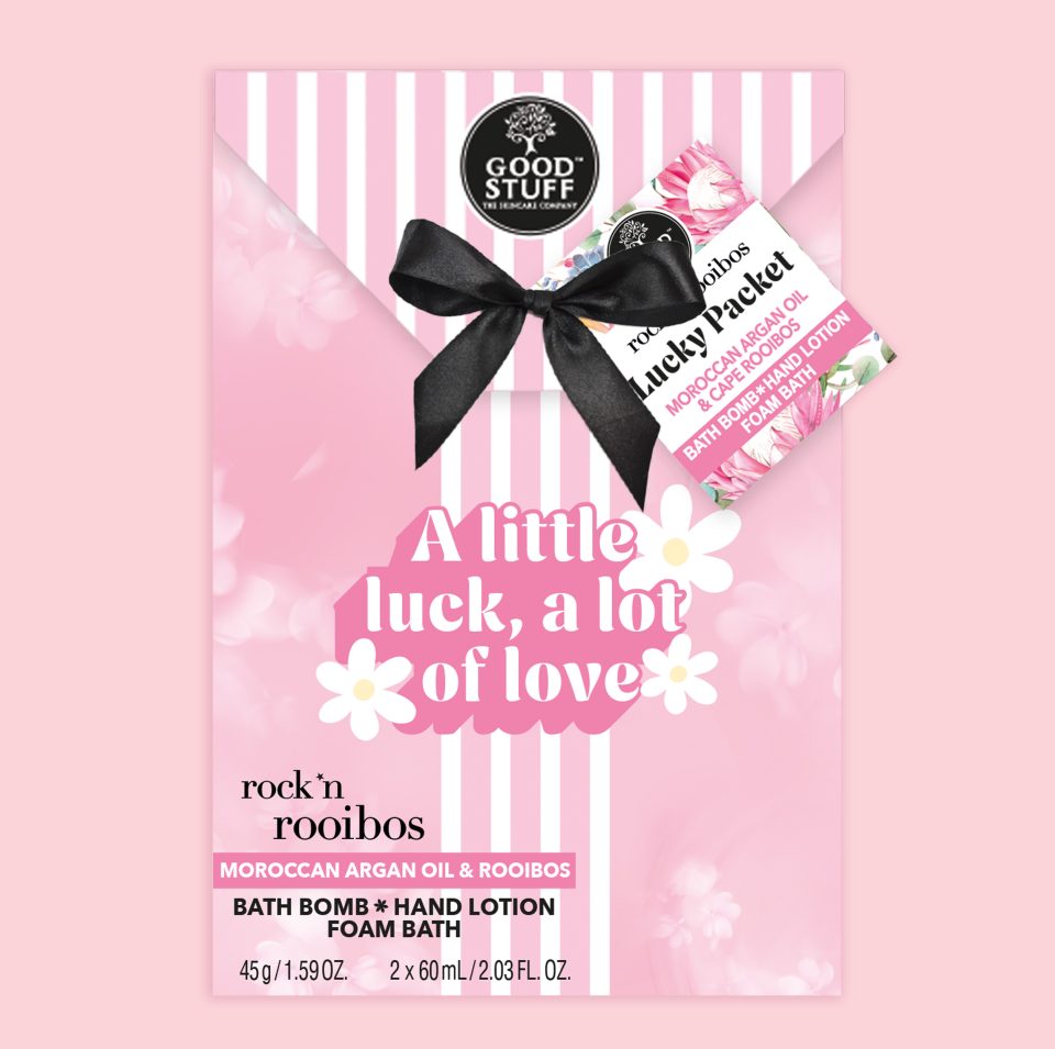 Good Stuff Rock 'n Rooibos Moroccan Argan Oil & Cape Rooibos Lucky Packet with Foam Bath, Bath Bomb & Hand Lotion
