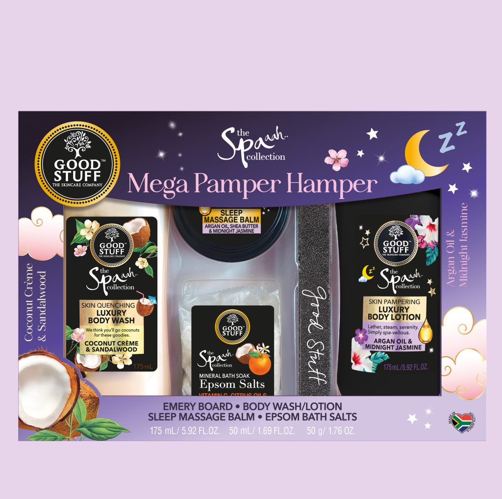 Good Stuff Spaahh Collection Mega Pamper Hamper with Body Wash, Body Lotion, Epsom Bath Salts, Hand & Nail Cream & Emery Board