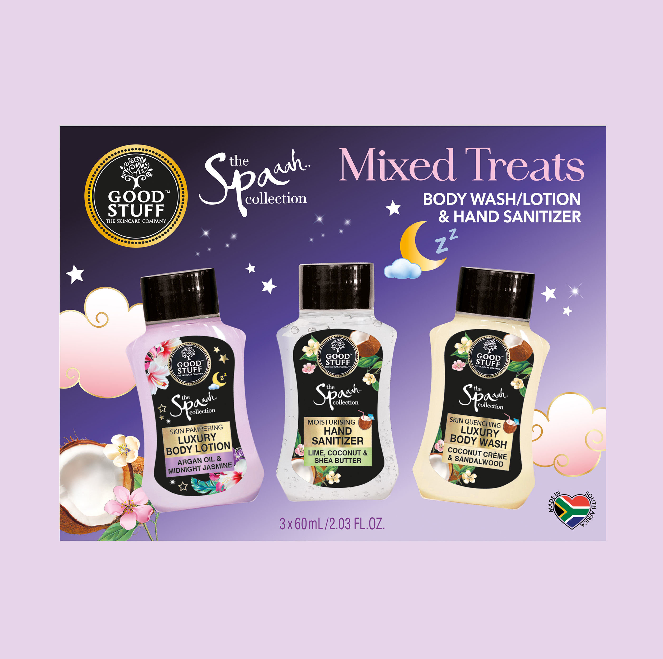 Good Stuff Spaah Collection Mixed Treats with Travel Sized Body Wash, Hand Sanitizer & Body Lotion