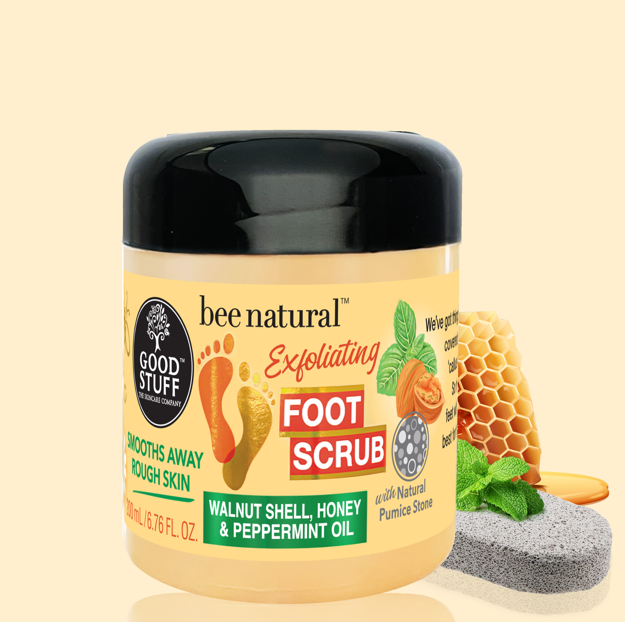 Good Stuff Bee Natural Foot Scrub with Pumice, Walnut Shell, Wild Honey & Peppermint Oil